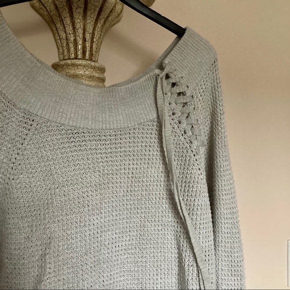 [express] Gray off-shoulder sweater w/ detail | S - Picture 2 of 4